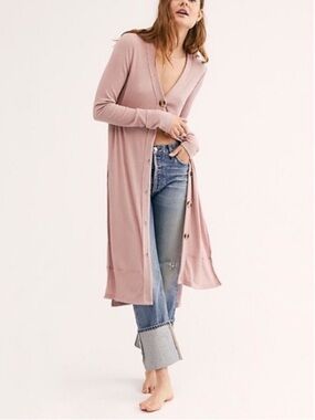 Free People Perfect Match Long Line Button Duster Cardigan